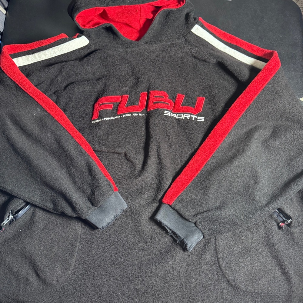 FUBU Sports‎ Fleece Hoodie Mens 4X Black Red Racing Stripe Vintage Streetwear